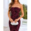 image:imageZESICA Womens Summer Floral Bodycon Maxi Dress 2026 Strapless Tube Split Wedding Guest Cocktail Party Mesh Long DressesWine