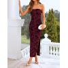 image:imageZESICA Womens Summer Floral Bodycon Maxi Dress 2026 Strapless Tube Split Wedding Guest Cocktail Party Mesh Long DressesWine