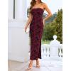 image:imageZESICA Womens Summer Floral Bodycon Maxi Dress 2026 Strapless Tube Split Wedding Guest Cocktail Party Mesh Long DressesWine