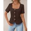image:imageZESICA Womens Trendy Vests Top 2026 Spring Summer Square Neck Short Sleeve Blazer Button Down Crop Casual Work BlouseCoffee