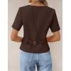 image:imageZESICA Womens Trendy Vests Top 2026 Spring Summer Square Neck Short Sleeve Blazer Button Down Crop Casual Work BlouseCoffee