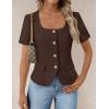 image:imageZESICA Womens Trendy Vests Top 2026 Spring Summer Square Neck Short Sleeve Blazer Button Down Crop Casual Work BlouseCoffee