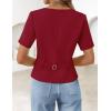 image:imageZESICA Womens Trendy Vests Top 2026 Spring Summer Square Neck Short Sleeve Blazer Button Down Crop Casual Work BlouseWine Red