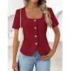 image:imageZESICA Womens Trendy Vests Top 2026 Spring Summer Square Neck Short Sleeve Blazer Button Down Crop Casual Work BlouseWine Red