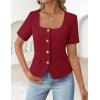 image:imageZESICA Womens Trendy Vests Top 2026 Spring Summer Square Neck Short Sleeve Blazer Button Down Crop Casual Work BlouseWine Red