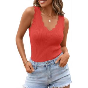 image:imageZESICA Womens Sleeveless Tank Tops 2026 V Neck Ribbed Knit Shirts Summer Casual Cute Y2K Sweater VestOrange