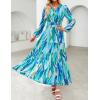 image:imageZESICA Spring Dresses for Women 2026 Long Sleeve Boho Floral V Neck Empire Waist A Line Casual Flowy Wedding Guest Maxi DressLakeblue