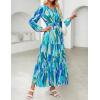 image:imageZESICA Spring Dresses for Women 2026 Long Sleeve Boho Floral V Neck Empire Waist A Line Casual Flowy Wedding Guest Maxi DressLakeblue
