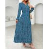 image:imageZESICA Spring Dresses for Women 2026 Long Sleeve Boho Floral V Neck Empire Waist A Line Casual Flowy Wedding Guest Maxi DressPeacockblue