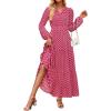 image:imageZESICA Spring Dresses for Women 2026 Long Sleeve Boho Floral V Neck Empire Waist A Line Casual Flowy Wedding Guest Maxi DressRed
