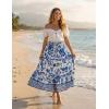 image:imageZESICA Womens 2026 Summer Bohemian Floral Printed Elastic Waist A Line Maxi Skirt with PocketsVintageblue