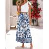 image:imageZESICA Womens 2026 Summer Bohemian Floral Printed Elastic Waist A Line Maxi Skirt with PocketsVintageblue