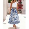 image:imageZESICA Womens 2026 Summer Bohemian Floral Printed Elastic Waist A Line Maxi Skirt with PocketsVintageblue