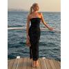 image:imageZESICA Womens 2026 Summer Floral Strapless Maxi Dress Bodycon Side Slit Mesh Formal Cocktail Party Wedding Guest Long DressesFloral Black