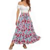 image:imageZESICA Womens 2026 Summer Bohemian Floral Printed Elastic Waist A Line Maxi Skirt with PocketsLightblue