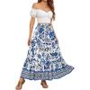 image:imageZESICA Womens 2026 Summer Bohemian Floral Printed Elastic Waist A Line Maxi Skirt with PocketsVintageblue