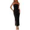 image:imageZESICA Womens 2026 Summer Floral Strapless Maxi Dress Bodycon Side Slit Mesh Formal Cocktail Party Wedding Guest Long DressesFloral Black