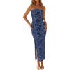 image:imageZESICA Womens 2026 Summer Floral Strapless Maxi Dress Bodycon Side Slit Mesh Formal Cocktail Party Wedding Guest Long DressesGrey Blue