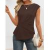 image:imageZESICA Womens Boat Neck Cap Sleeve Tops Dressy Casual Peplum Shirts 2026 Summer Tunic Blouses Fashion Trendy ClothesBrown