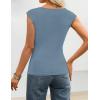image:imageZESICA Womens Boat Neck Cap Sleeve Tops Dressy Casual Peplum Shirts 2026 Summer Tunic Blouses Fashion Trendy ClothesDustyblue