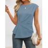 image:imageZESICA Womens Boat Neck Cap Sleeve Tops Dressy Casual Peplum Shirts 2026 Summer Tunic Blouses Fashion Trendy ClothesDustyblue