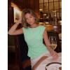 image:imageZESICA Womens Boat Neck Cap Sleeve Tops Dressy Casual Peplum Shirts 2026 Summer Tunic Blouses Fashion Trendy ClothesLightgreen