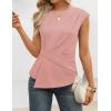 image:imageZESICA Womens Boat Neck Cap Sleeve Tops Dressy Casual Peplum Shirts 2026 Summer Tunic Blouses Fashion Trendy ClothesPink