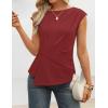 image:imageZESICA Womens Boat Neck Cap Sleeve Tops Dressy Casual Peplum Shirts 2026 Summer Tunic Blouses Fashion Trendy ClothesRed