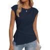 image:imageZESICA Womens Boat Neck Cap Sleeve Tops Dressy Casual Peplum Shirts 2026 Summer Tunic Blouses Fashion Trendy ClothesNavy