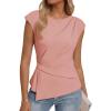 image:imageZESICA Womens Boat Neck Cap Sleeve Tops Dressy Casual Peplum Shirts 2026 Summer Tunic Blouses Fashion Trendy ClothesPink