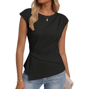 image:imageZESICA Womens Boat Neck Cap Sleeve Tops Dressy Casual Peplum Shirts 2026 Summer Tunic Blouses Fashion Trendy ClothesBlack
