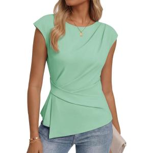 image:imageZESICA Womens Boat Neck Cap Sleeve Tops Dressy Casual Peplum Shirts 2026 Summer Tunic Blouses Fashion Trendy ClothesLightgreen