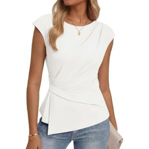 image:imageZESICA Womens Boat Neck Cap Sleeve Tops Dressy Casual Peplum Shirts 2026 Summer Tunic Blouses Fashion Trendy ClothesWhite