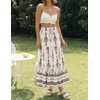 image:imageZESICA Womens 2026 Summer Bohemian Floral Printed Elastic Waist A Line Maxi Skirt with PocketsApricot