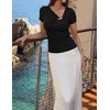 image:imageZESICA Womens Summer Asymmetrical T Shirts 2026 Short Sleeve Ruched Slim Y2K Going Out Tops Dressy Casual Fashion OutfitsBlack