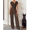 image:imageZESICA Womens Summer Asymmetrical T Shirts 2026 Short Sleeve Ruched Slim Y2K Going Out Tops Dressy Casual Fashion OutfitsCoffee