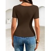 image:imageZESICA Womens Summer Asymmetrical T Shirts 2026 Short Sleeve Ruched Slim Y2K Going Out Tops Dressy Casual Fashion OutfitsCoffee