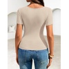 image:imageZESICA Womens Summer Asymmetrical T Shirts 2026 Short Sleeve Ruched Slim Y2K Going Out Tops Dressy Casual Fashion OutfitsSand