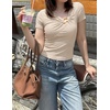 image:imageZESICA Womens Summer Asymmetrical T Shirts 2026 Short Sleeve Ruched Slim Y2K Going Out Tops Dressy Casual Fashion OutfitsSand