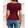 image:imageZESICA Womens Summer Asymmetrical T Shirts 2026 Short Sleeve Ruched Slim Y2K Going Out Tops Dressy Casual Fashion OutfitsWine