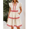 image:imageZESICA Womens Summer Casual Mini Dress 2026 V Neck Flutter Short Sleeve Striped Ruffle A Line Beach Vacation DressesApricot