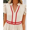 image:imageZESICA Womens Summer Casual Mini Dress 2026 V Neck Flutter Short Sleeve Striped Ruffle A Line Beach Vacation DressesApricot