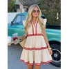 image:imageZESICA Womens Summer Casual Mini Dress 2026 V Neck Flutter Short Sleeve Striped Ruffle A Line Beach Vacation DressesApricot