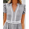 image:imageZESICA Womens Summer Casual Mini Dress 2026 V Neck Flutter Short Sleeve Striped Ruffle A Line Beach Vacation DressesBlack
