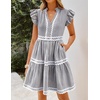 image:imageZESICA Womens Summer Casual Mini Dress 2026 V Neck Flutter Short Sleeve Striped Ruffle A Line Beach Vacation DressesBlack