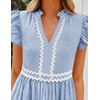 image:imageZESICA Womens Summer Casual Mini Dress 2026 V Neck Flutter Short Sleeve Striped Ruffle A Line Beach Vacation DressesBlue