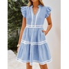 image:imageZESICA Womens Summer Casual Mini Dress 2026 V Neck Flutter Short Sleeve Striped Ruffle A Line Beach Vacation DressesBlue