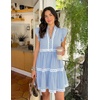 image:imageZESICA Womens Summer Casual Mini Dress 2026 V Neck Flutter Short Sleeve Striped Ruffle A Line Beach Vacation DressesBlue