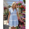 image:imageZESICA Womens Summer Casual Mini Dress 2026 V Neck Flutter Short Sleeve Striped Ruffle A Line Beach Vacation DressesBlue