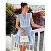 image:imageZESICA Womens Summer Casual Mini Dress 2026 V Neck Flutter Short Sleeve Striped Ruffle A Line Beach Vacation DressesBlue